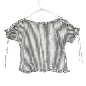 Madewell Ruffled Lace Up‎ Peasant Top Womens XXS White Stripe Casual Boho Blouse